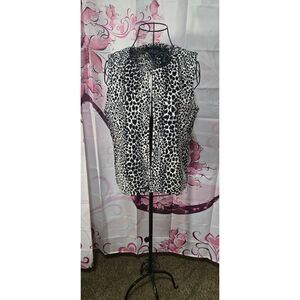 Crazy Horse Petites Large Black & White‎ Animal Print Vest Faux Fur